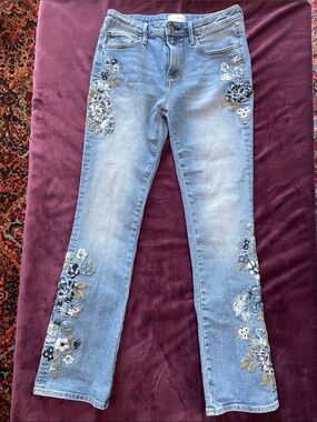 DRIFTWOOD Kelly Light Blue Floral Embroidered Jeans Size 6/L31 EUC